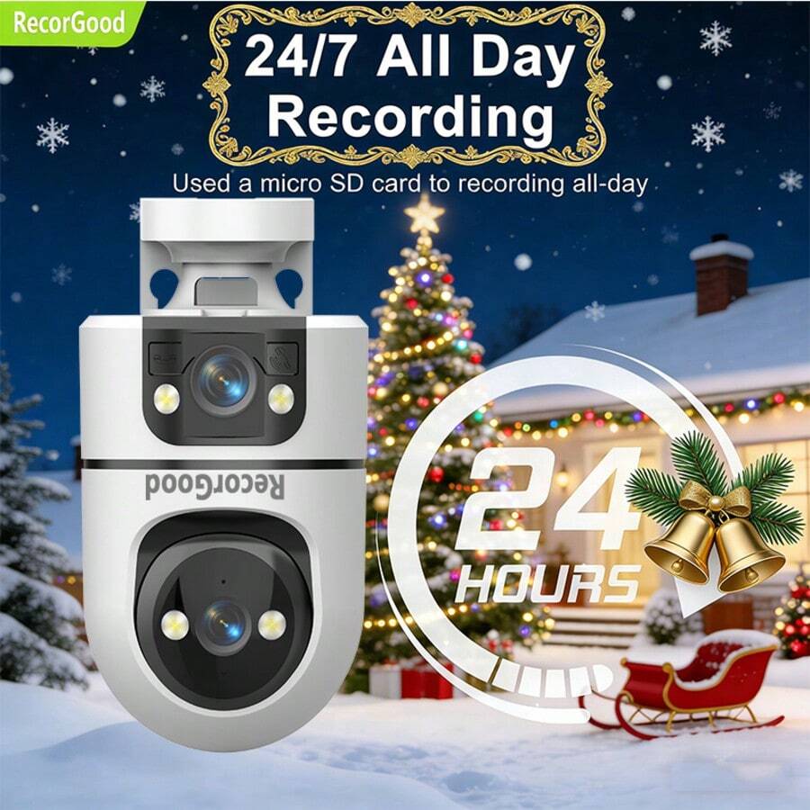 RecorGood 1个无线网络摄像头，1080P 2.4GHz WiFi网络监控系统，支持AI人形追踪、全彩夜视、双向语音、云台控制、APP控制、USB供电，适用于家庭、庭院、阳台等场所，可用于家庭安全监控，是万圣节、圣诞节、新年等节日的理想礼物之选。