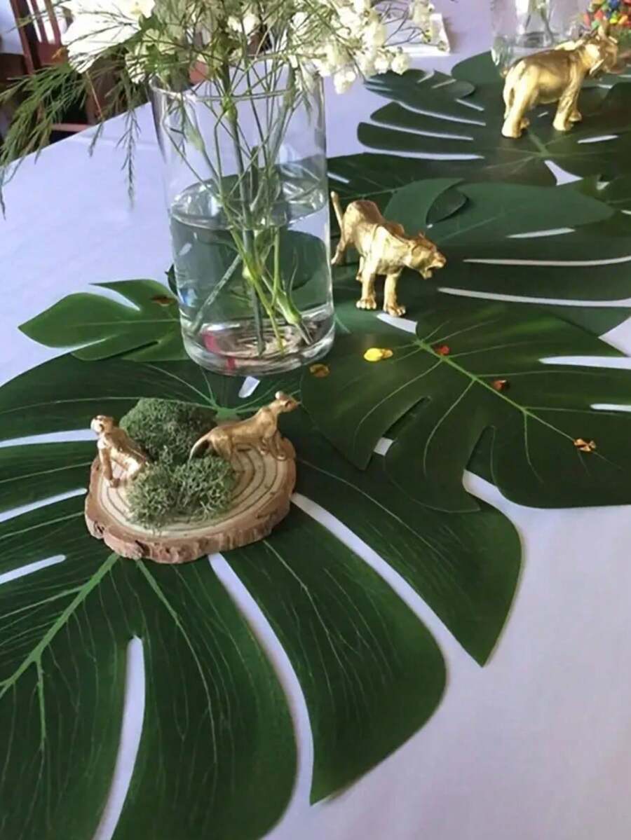 24件熱帶棕櫚葉，熱帶棕櫚葉桌面裝飾，熱帶叢林主題派對，嬰兒洗禮，1歲生日，夏威夷盧奧生日派對 - 彩色 - 查看 1