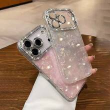 Funda de teléfono con textura de concha arcoíris de cobertura completa, marco de cámara de diamante con estampado de amor lindo, funda protectora ultra delgada resistente a arañazos, compatible con iPhone 17 16 15 14 13 Pro Max 12 Pro Max 11, varios regalos para días festivos - Blanco - Ver 7