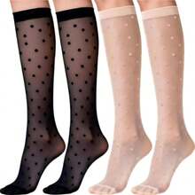 4 Pairs Vintage Polka Dot Ankle Socks, Mesh Mid-Calf Socks, Women's Summer Socks, Suitable For Casual Daily Wear - Multicolor - View 8