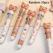 1/3/5/10pcs Neutral Cartoon Bear Colored Pens, 10-In-1 Press-Type Multi-Color Ballpoint Pens, Daily Gel Pens, Drawing Receipt Marking (Random Pattern) (Random Color), Replaceable Pen Tips, Suitable For School And Office Occasions - Back To School Gift - 10-color Ballpoint Pen - View 9