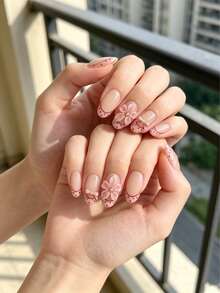 10pcs Handmade Polka Dot French Carved 3D Bows & Rhinestones, Fashionable & Exquisite. Easily Create Nail Art Designs, Add Romantic Atmosphere To Fingertips, Showcase Bold Fashion Taste. Nails Handmade Press On Nails - Multicolor - View 3