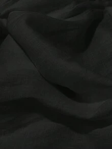 夏季薄款仿亞麻彈性腰抽繩直筒寬腿休閒極簡百搭顯瘦短褲 黑色 - 黑色 - 查看 5
