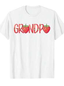 Divertida Grandpa Strawberry Diseño Gráfico Camiseta - 100% Fit Slightly Elastic Unisex Casual Tee With Red Lettering & Smiling Strawberries - Father'S Day Gift For Men & Women,... - Blanco - Ver 2