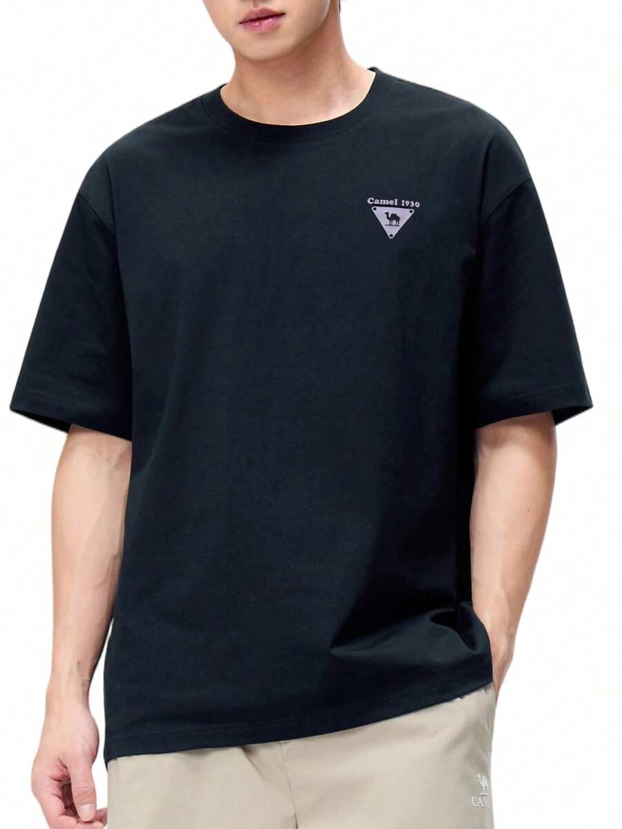 CAMEL CROWN Men's Outdoor Casual Sports Short Sleeve T-Shirt, American Print Minimalist T-Shirt - Phantom Black - View 1