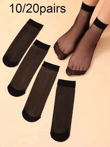 10/20 Pairs Random Transparent Breathable Stockings Suitable For Daily Wear - Black - View 1