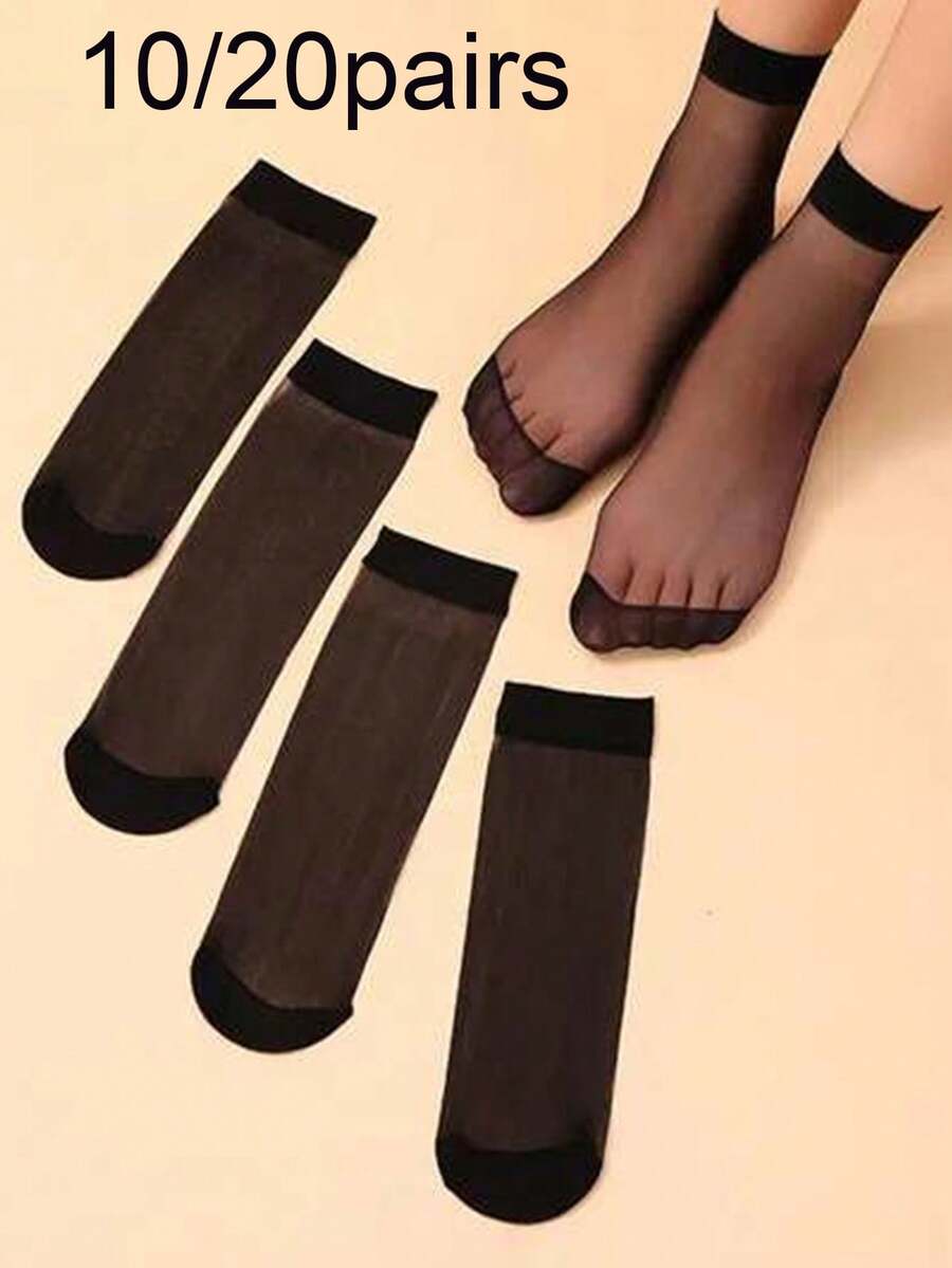 10/20 Pairs Random Transparent Breathable Stockings Suitable For Daily Wear - Black - View 1