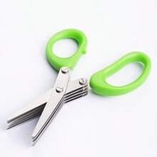 1pc 5-Layer Stainless Steel Scallion Scissors, Multi-Function Kitchen Shears With Cleaning Brush, Home Use Vegetable, Seaweed, Baby Food Scissors - Green - View 8