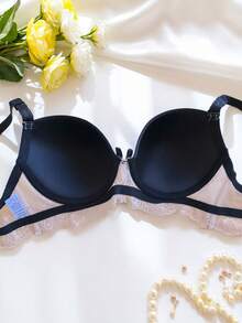 CD Cup High-Quality Luxury Plus Size Thin Cup Women's Bra Set, Comfortable Lace Contrast Color Lingerie & Panty Set - Multicolor - View 4