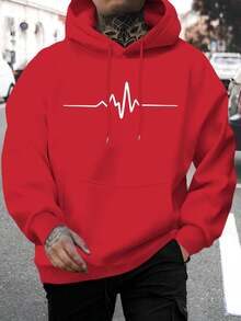Sudadera casual de estampado de nuevo estilo para hombre, sudadera con capucha y cordón de moda, prenda superior de otoño/invierno, sudadera con capucha de manga larga cómoda y versátil - Rojo - Ver 1