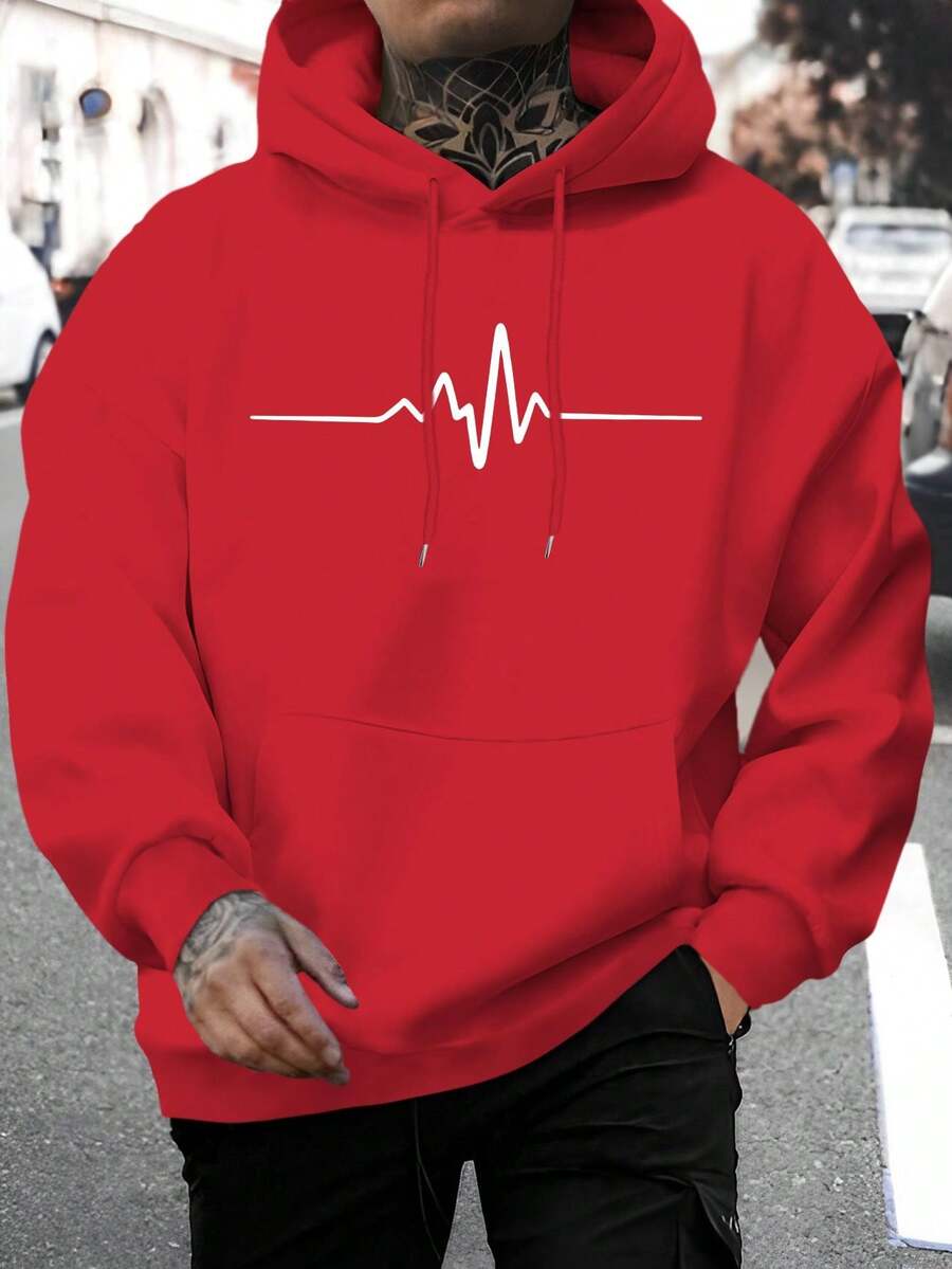 Sudadera casual de estampado de nuevo estilo para hombre, sudadera con capucha y cordón de moda, prenda superior de otoño/invierno, sudadera con capucha de manga larga cómoda y versátil - Rojo - Ver 1
