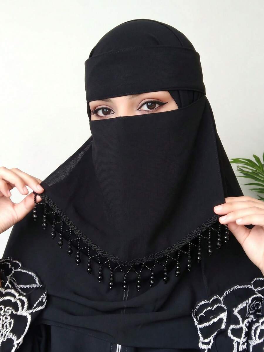 1 Buah Niqab Rumbai Warna Polos untuk Wanita, Masker Rumbai Ringan dan Bernapas, Masker Wajah Modis dan Serbaguna