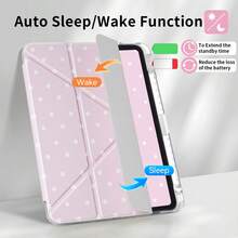 Y-Shaped Folding Protective Case Compatible With IPad (A16) 11th Gen 11-Inch, 10th Gen 10.9-Inch, Air 8 (M4) 11-Inch 2026, 7th Gen, 8th Gen, 9th Gen, 10.2-Inch, Pro 11 2020-2022, Air 7/6 (M3/M2) 11-Inch, With Pencil Slot, Smart Protective Case, Soft TPU Back, Auto Wake/Sleep - Pink Polka Dots - View 8