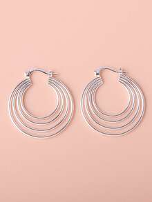 1 Pair Iron Silver-Plated 4-Layer Hoop Clip-On Earrings - Silver - View 2