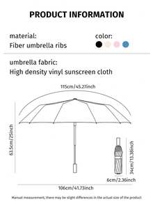 Unisex Automatic Umbrella, Reinforced Ribs, Foldable, Portable, Durable UV Protection, Dual Use For Sun And Rain (Umbrella Fabric, Rib Color, English Letter Pattern Design, Button Shape And Color Can Be Freely Matched) - Multicolor - View 9