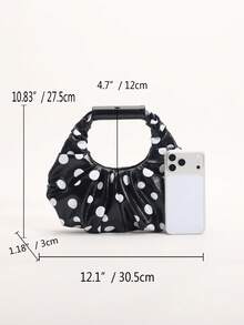 SCULPTEDSTYLE BAGS 1件裝 黑白配色波點印花雲朵包 時尚褶皺設計抓皺包 極簡拼接優雅女款手提包 適合日常通勤、購物、約會、下午茶 - 黑色 - 查看 2