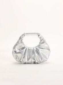 SCULPTEDSTYLE BAGS 1件裝黑白配色圓點印花雲朵包，時尚褶皺設計，極簡拼接優雅女款手提包，適合日常通勤、購物、約會、下午茶 - 銀色 - 查看 5