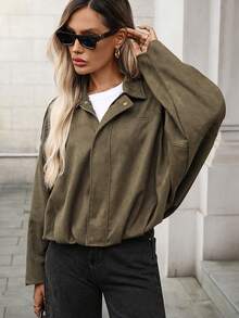 Women's Faux Suede Fashion Elegant Jacket, All-Season Lapel Front Button Flight Short Coat Fall - Green New - View 7