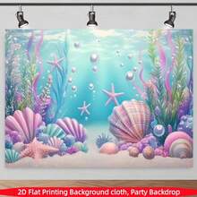 1pc 2D Polyester Underwater World Backdrop, Shell And Starfish Decoration, Suitable For Indoor And Outdoor Ocean Theme Party, Summer Gathering, Photo Booth, Wall Decor, Home Decor, Event Backdrop, Multiple Sizes Available - Multicolor - View 2