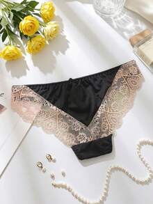 CD Cup High-Quality Luxury Plus Size Thin Cup Women's Bra Set, Comfortable Lace Contrast Color Lingerie & Panty Set - Multicolor - View 6