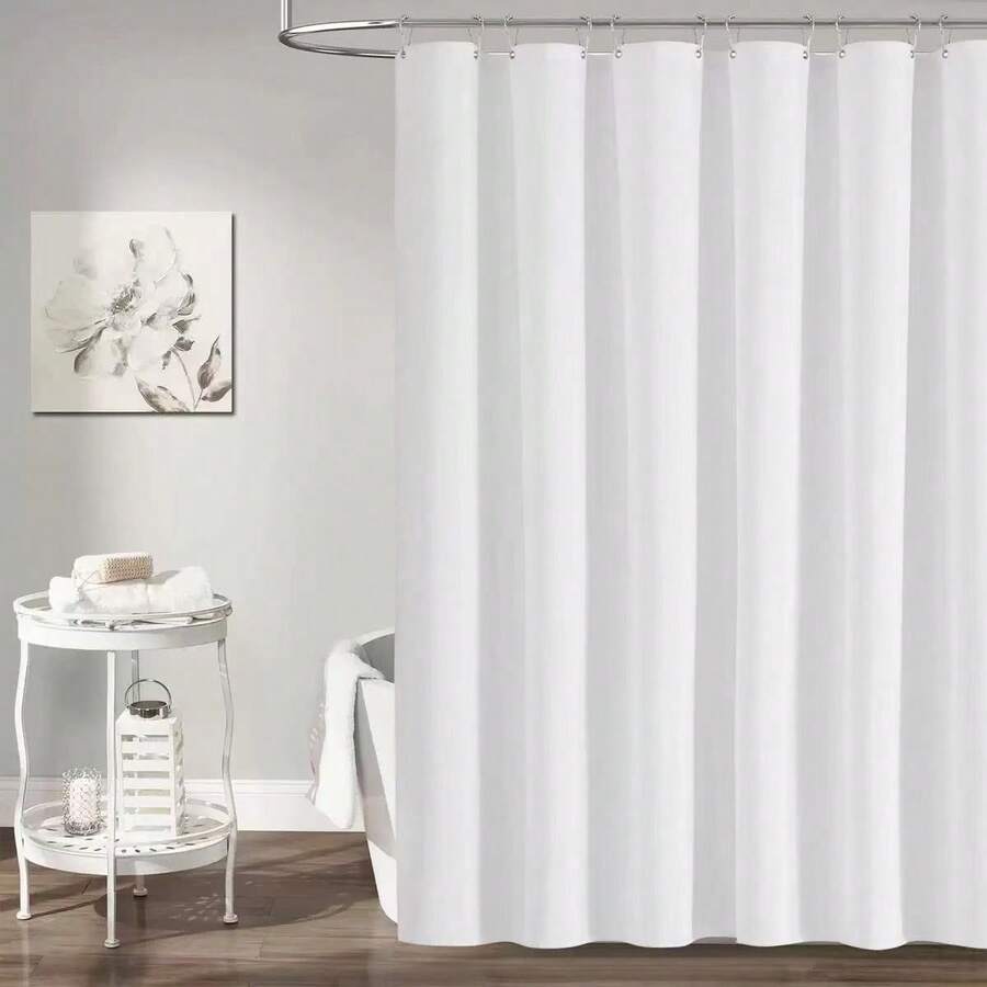 1 pièce Rideau de douche épaissi et imperméable, rideau de douche blanc avec crochets - tissu épais et à séchage rapide pour l'intimité et la décoration de la salle de bain - Blanc - Voir 1