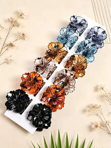 6pcs Girls Fashion Hawaiian Flower Hair Clips, Medium Size, Perfect For Beach And Seaside Use, Ideal Gift Accessory, Also Suitable For Daily Wear, Fits Half-Up Hairstyles - Multicolor - View 10