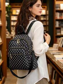 Mochila de gran capacidad para mujeres, bolso clásico de unicolor para damas - Blanco y Negro - Ver 6
