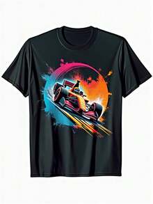 Men's Vintage Racing Car T Shirt - Retro Open-Style Car Racing And Track Pattern T Shirt,Breathable Round-Neck Short-Sleeve Shirt,Suitable For Track Day Events,Racing Sportswear,Suitable For Drivers,Machinist,Casual Wear,Durable Fabric,With Racing Motifs. - 黑色 - 查看 1