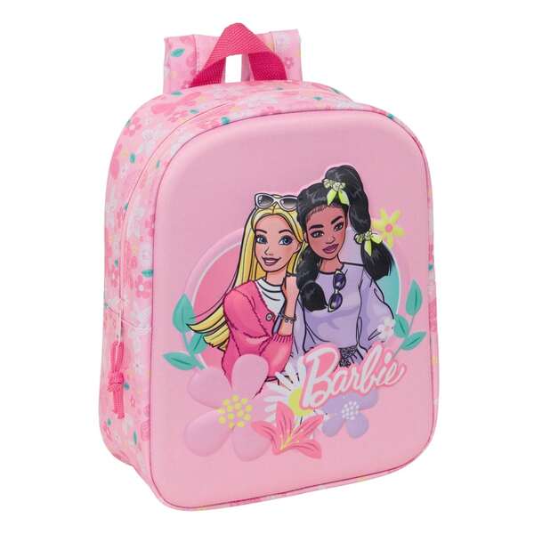 Safta | Pink Barbie School Backpack With Ergonomic And Padded Design, Main Compartment With Zipper, ID Card, Top Handle, Kids Back To School