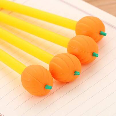 2pcs Silicone Pumpkin Head Neutral Cute Pumpkin Shaped Gel Pens, Gift Pens For Primary And Middle School Students, Soft Silicone Pumpkin Shaped Neutral Pens, Creative Cute Realistic Fruit Pens, Smooth Writing Gel Pens, Fun Stationery