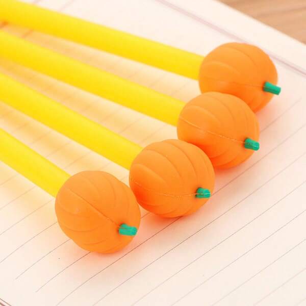 2pcs Silicone Pumpkin Head Neutral Cute Pumpkin Shaped Gel Pens, Gift Pens For Primary And Middle School Students, Soft Silicone Pumpkin Shaped Neutral Pens, Creative Cute Realistic Fruit Pens, Smooth Writing Gel Pens, Fun Stationery