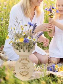 Personalized Custom Text Wooden Flower Holder With Stand, Rustic Vase Display Rack, Reusable Home Garden Decor, Ideal Mother's Day Birthday Gift For Grandma Kid Friend, Wildflower Picking Activity Craft Ornament - Multicolor - View 8