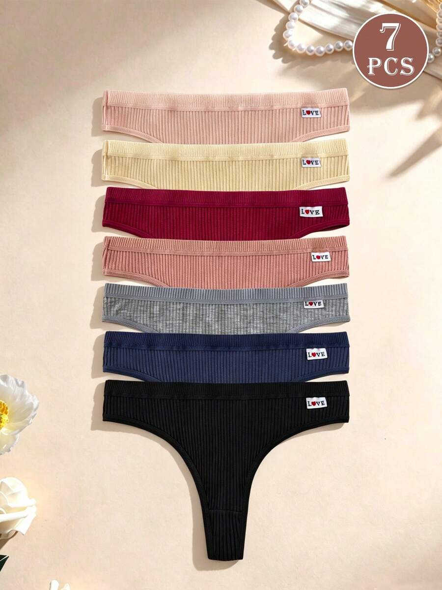7件組無縫低腰內褲,性感羅紋女款內褲,舒適透氣,瑜伽運動三角褲/丁字褲 - 彩色 - 查看 1