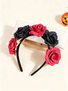 1pc Street Elegant New Luxury Handmade Beaded Exquisite Deep Sea Blue Rhinestone Headband High-End French Vintage Banquet Hair Accessory Hairband - Black and Red - View 7