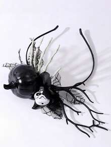 1pc European And American Black Pumpkin Ghost Hand Skeleton Mesh Fun Quirky Party Headband Artificial Flower Branch Photo Prop Masquerade Cosplay Witch Costume Party Dark Gothic Style Headband Hair Accessory - Black - View 3