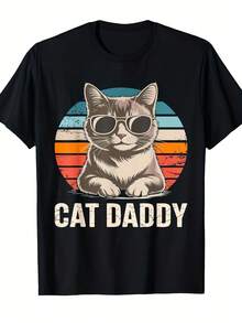 Camiseta de Papá de Gatos para hombre, un regalo perfecto para papás amantes de los gatos - la elección para el Día del Padre. Camiseta casual de manga corta con estampado, cómoda y - Negro - Ver 1
