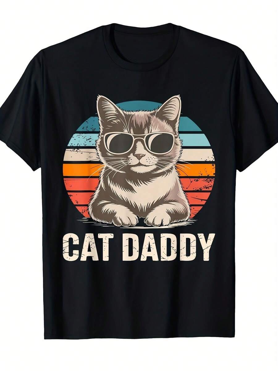 Camiseta de Papá de Gatos para hombre, un regalo perfecto para papás amantes de los gatos - la elección para el Día del Padre. Camiseta casual de manga corta con estampado, cómoda y - Negro - Ver 1