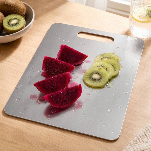 1 Pc Stainless Steel Cutting Board With Handle, Large Kitchen Chopping Board, Easy To Clean Non-Porous Prep Board For Meat Vegetables Fruit Bread Dough Baking And Daily Cooking