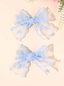 10/2入彩色薄紗蝴蝶結髮夾 蕾絲花朵刺繡髮飾 甜美可愛女孩學生適用 節日禮物 派對校園髮飾 - 彩色 - 查看 4