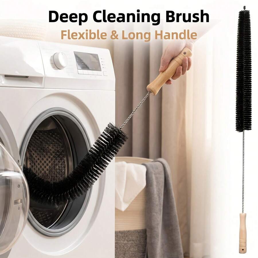 1pc Flexible Dryer Vent Cleaning Brush, 70cm Long Wood Handle Lint Remover, Stainless Steel Bendable Lint Trap Cleaner, Multi Purpose Brush For Refrigerator Coils, Furniture Crevices, Pipe Duct Cleaning, Fire Prevention Household Cleaning Tool