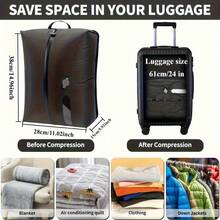 Bolsa de compresión al vacío reutilizable y ligera para viajes, para almacenamiento al aire libre, con diseño de cremallera sellada, válvula de aire desechable, sin necesidad de bomba de aire, ahorradora de espacio, adecuada para equipaje y bolsas de almacenamiento de mochilas - Negro - Ver 3