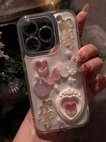 可愛環氧樹脂 3D 蝴蝶愛心手機殼，適用於 iPhone 17 16 15 14 13 12 Pro Max Plus 11，奢華可愛鏡頭保護後蓋 - 愛心蝴蝶+掛件 - 查看 8