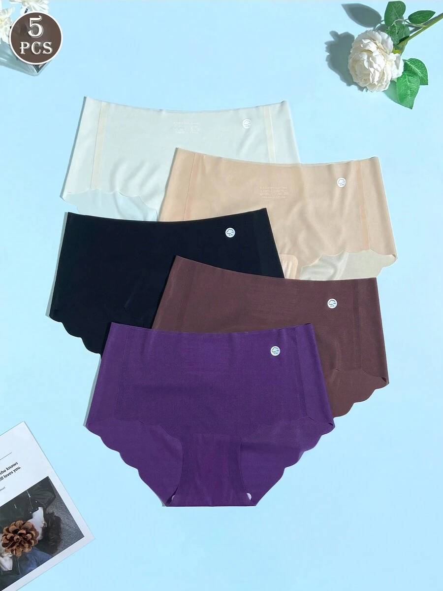 5件組超薄女款冰絲無縫中腰三角內褲，透膚蜜桃提臀內著，適合女孩