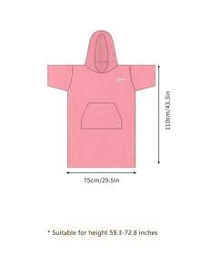 1pc Thickened Microfiber Warm Absorbent Soft Solid Color Embroidered Home Swimming Fitness Travel Beach Surfing Cape Cloak Bathrobe - Pink - View 3