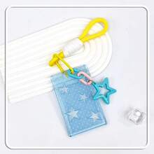 Lindo portatarjeta de identificación transparente con forma de estrella, ranura para foto, con colgante de estrella hueca, cuerda trenzada y tapa deslizante - A - Ver 5