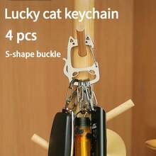 Cat Shaped Outdoor Keychain, Stainless Steel Portable 4pcs S-Shaped Quick Release Cute Hooks, Multi-Function Stainless Steel Quick Detach Keychain, Outdoor Travel Backpack Accessory, Key Water Bottle Equipment Hook - Multicolor - View 10