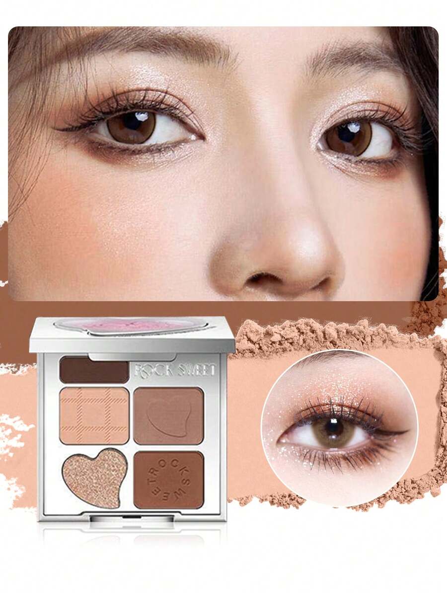 ROCK SWEET Palet Alis & Mata 5 Warna - Pensil Alis, Bedak Alis, Eyeshadow Netral, Highlighter Kontur, Tahan Keringat dan Tahan Lama (Hadiah Sempurna)