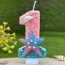 Bougie d'anniversaire numérique créative, décoration de gâteau de fête, bougie pour premier anniversaire, faite main DIY, étoile de mer océan - Étoiles de mer roses et bleues - Voir 10