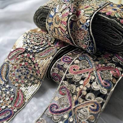 1件 100cm刺繡蕾絲飾邊繩，DIY家居裝飾、服飾、包包、裙擺飾邊配件，手工藝與縫紉用品