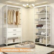 WUWAWDOGA Modern Open Modular Wardrobe For Bedroom With 2 Drawers, Multiple Built-In Shelves And Hanging Rails. White. - White - View 10